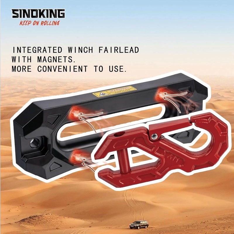 SINOKING Winch Fairlead with Tow Hook, Aluminum Hawse Fairlead with Grade 80 Forged Steel Winch Hook, 45000lb Break Strength Winch Fairlead Hook Set for Off-Road Vehicle Recovery, Black and Red - Image 4